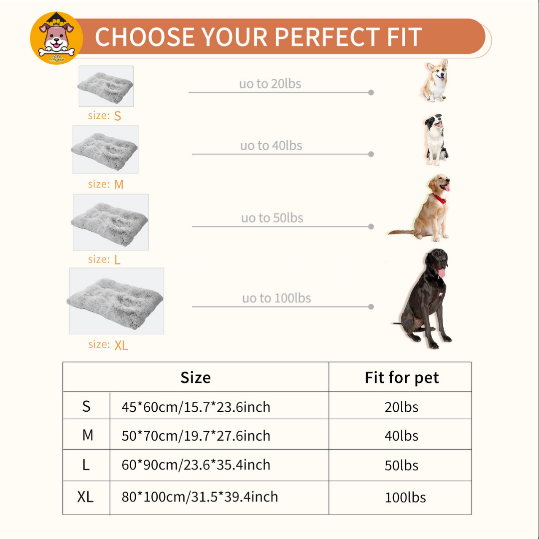 A grey dog beds size chart